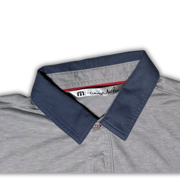 Travis Mathew Mens Polo Shirt Gray/Blue Size M Stylish & Comfortable Made In Per - Picture 6 of 6